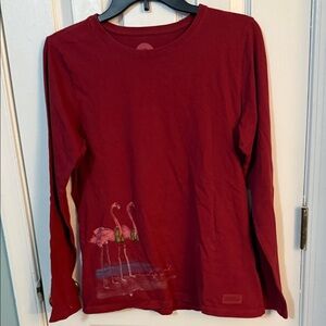 Life is Good Red Long Sleeve Shirt with Flamingo Design
